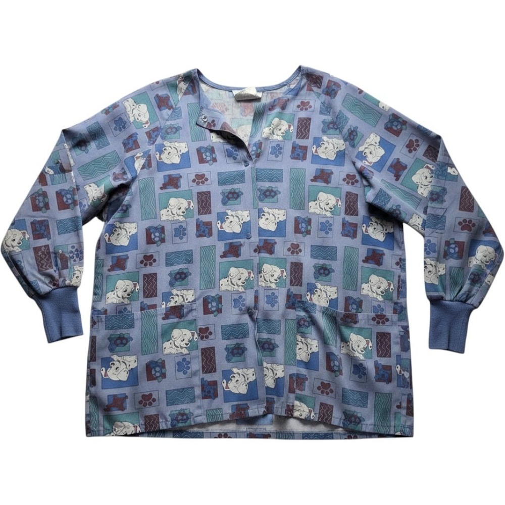 Fundamentals By White Swan Jacket Womens Medium Blue Puppy Print Snap Pockets